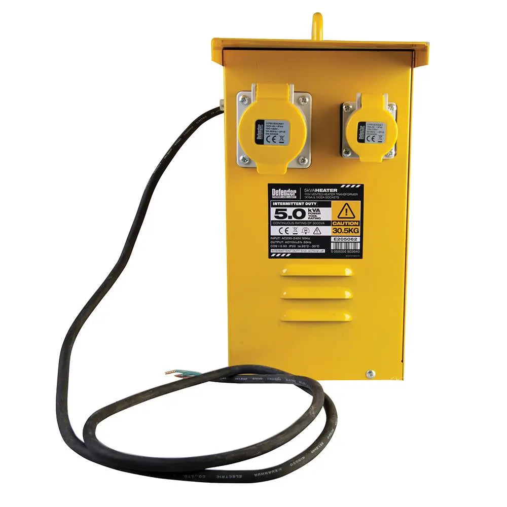 Defender 5kVA Metal Heater Transformer 16A / 32A 110V E205062  White Rose Tools