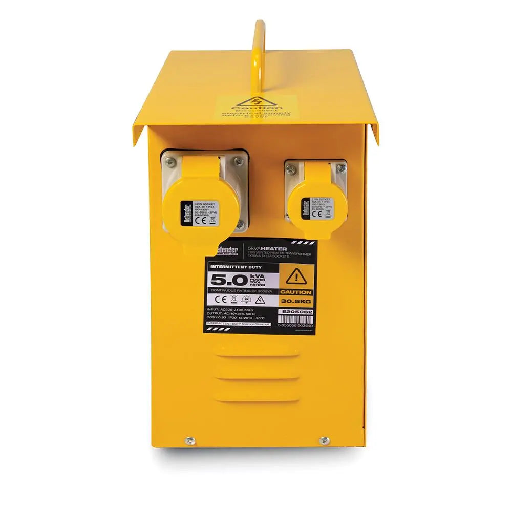 Defender 5kVA Metal Heater Transformer 16A / 32A 110V E205062  White Rose Tools