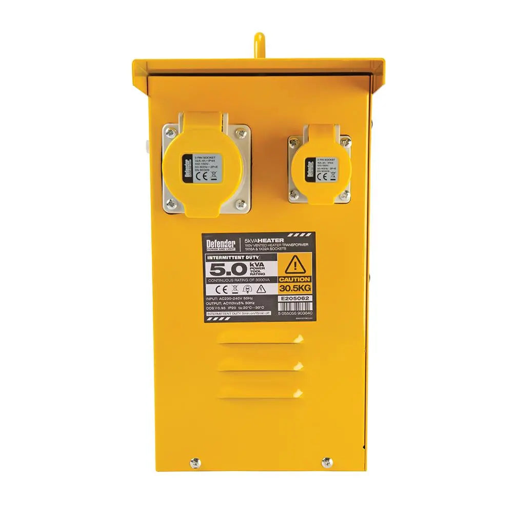 Defender 5kVA Metal Heater Transformer 16A / 32A 110V E205062  White Rose Tools