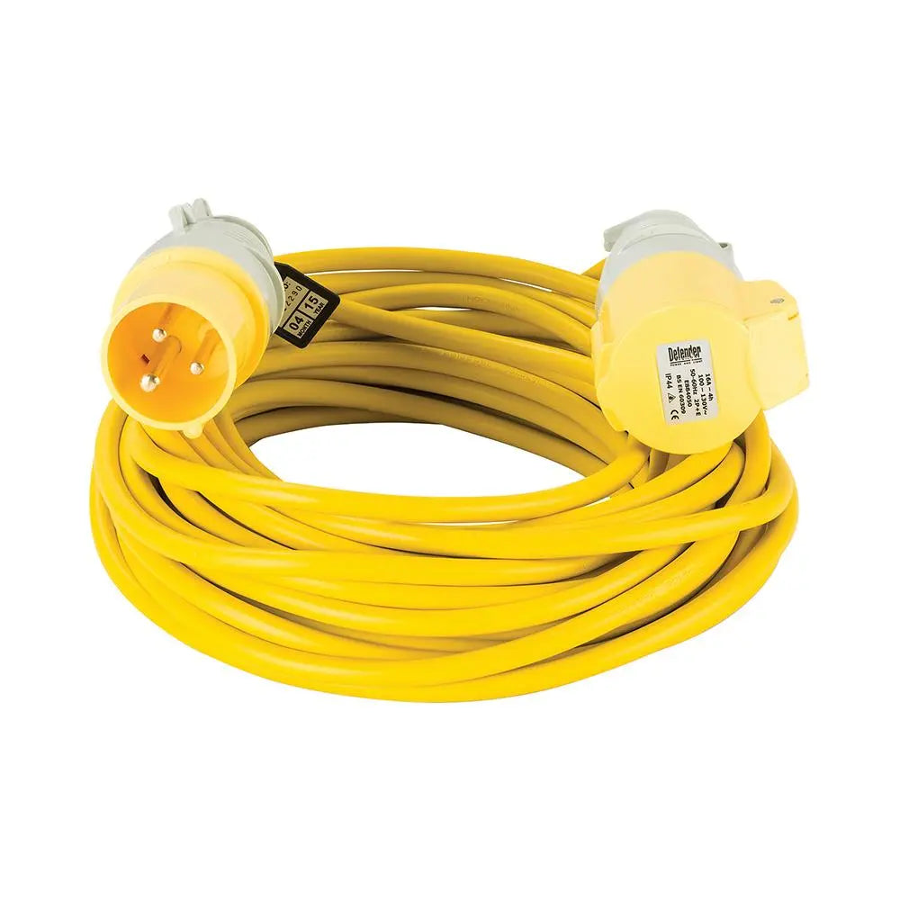 Defender Extension Lead Yellow 1.5mm2 16A 14m 110V E85111  White Rose Tools