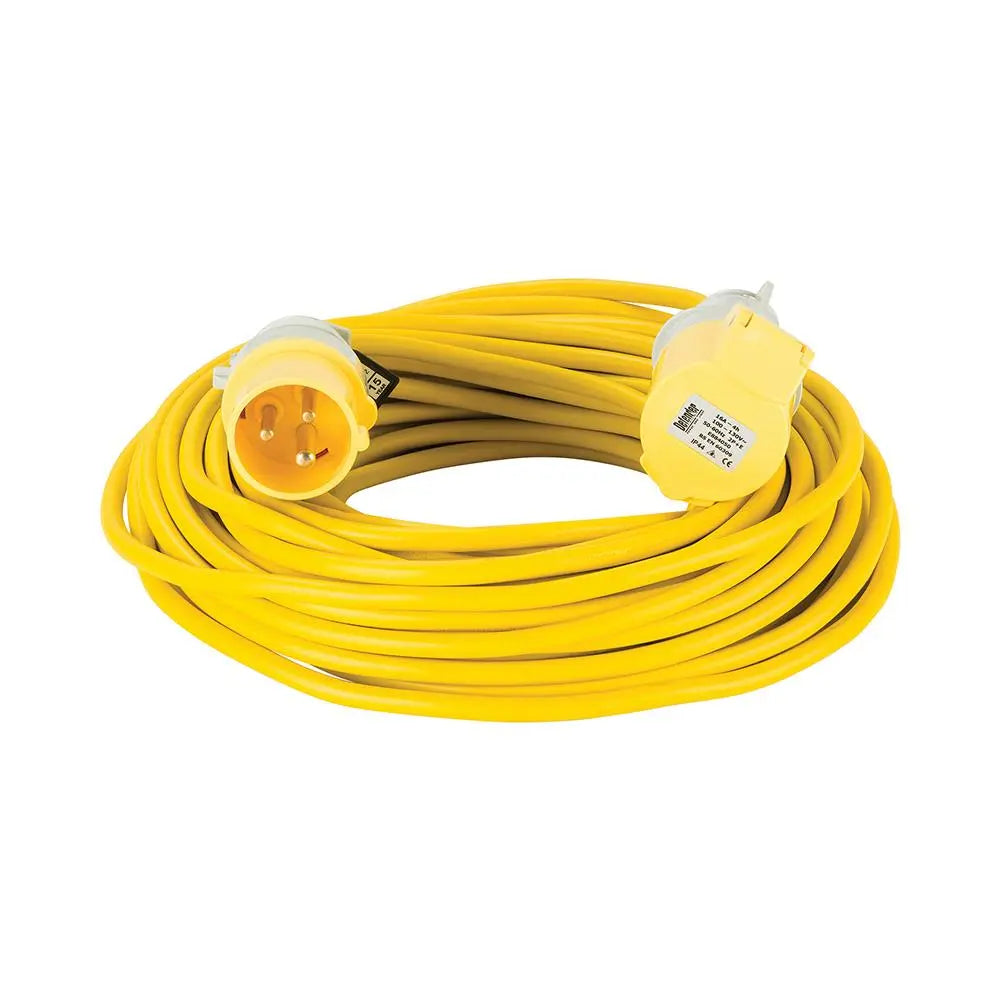 Defender Extension Lead Yellow 1.5mm2 16A 25m 110V E85230  White Rose Tools