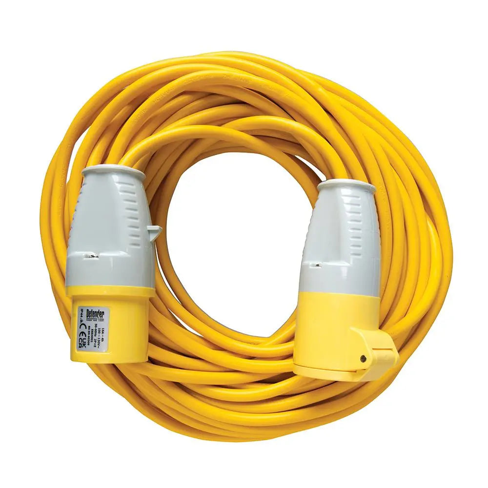 Defender Extension Lead Yellow 1.5mm2 16A 25m 110V E85230  White Rose Tools