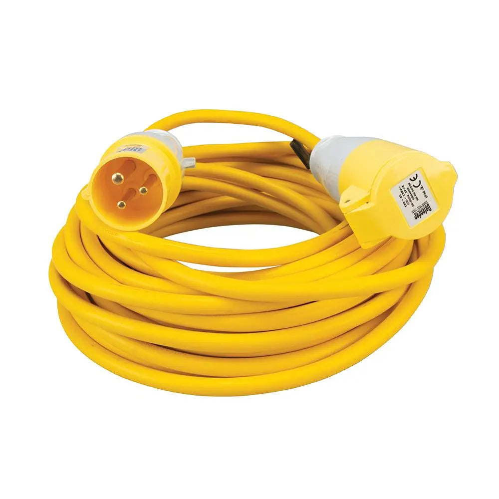 Defender Extension Lead Yellow 2.5mm2 16A 14m 110V E85121  White Rose Tools