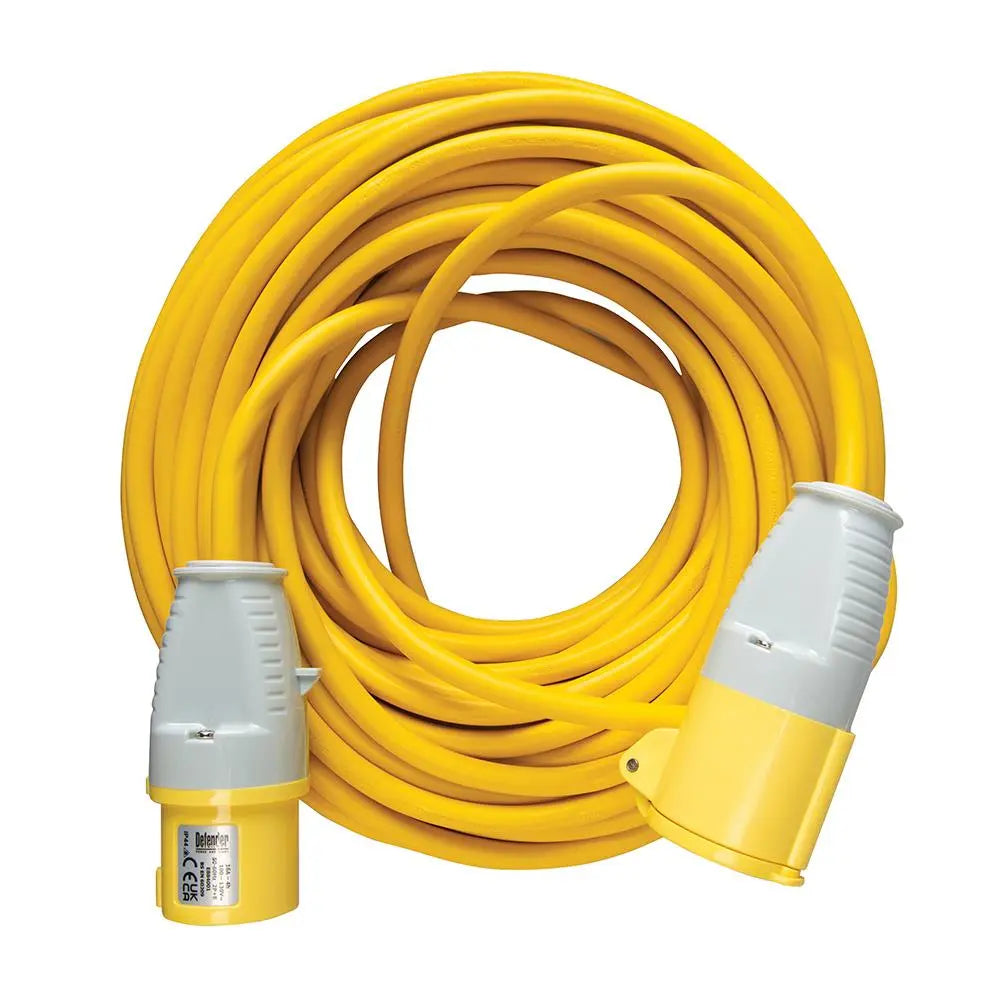 Defender Extension Lead Yellow 2.5mm2 16A 25m 110V E85233  White Rose Tools