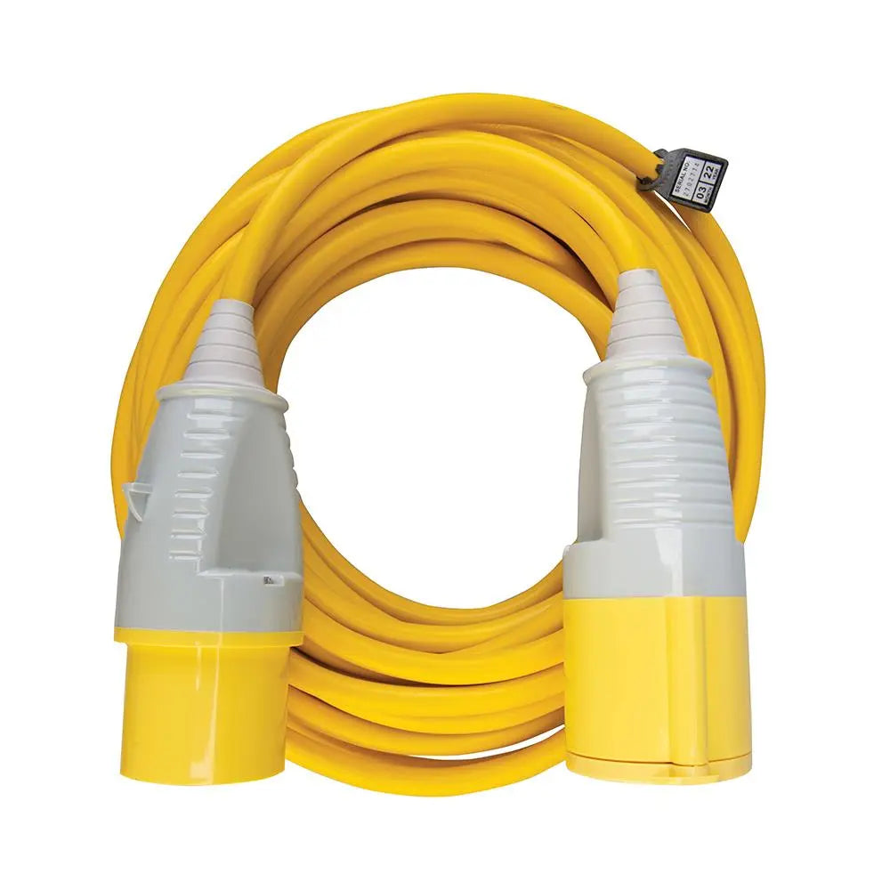 Defender Extension Lead Yellow 4mm2 32A 14m 110V E85240  White Rose Tools