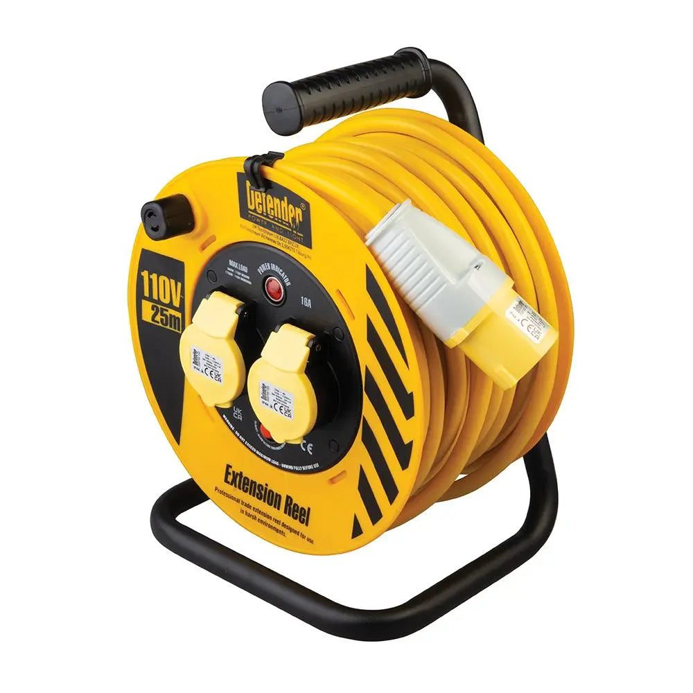 Defender Industrial Cable Reel 25m 110V 16A E86450  White Rose Tools