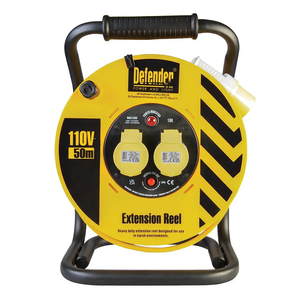 Defender Industrial Cable Reel 50m 110V E86500  White Rose Tools