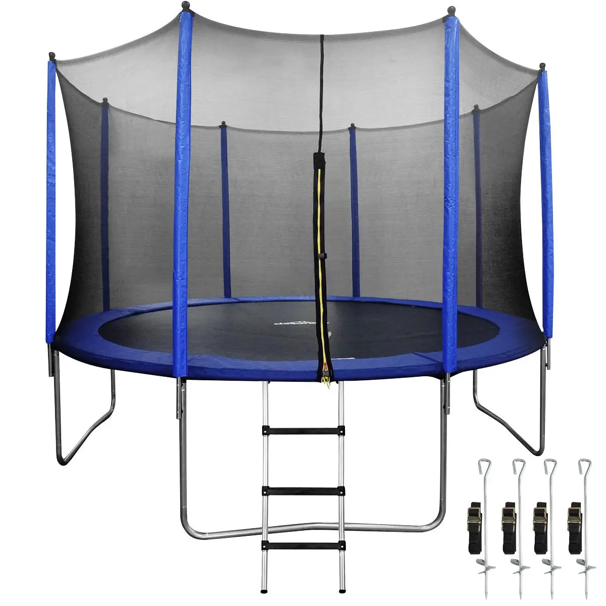 Dellonda 12ft Heavy-Duty Outdoor Trampoline for Kids with Safety Enclosure Net, Includes Anchor Kit and Ladder  White Rose Tools