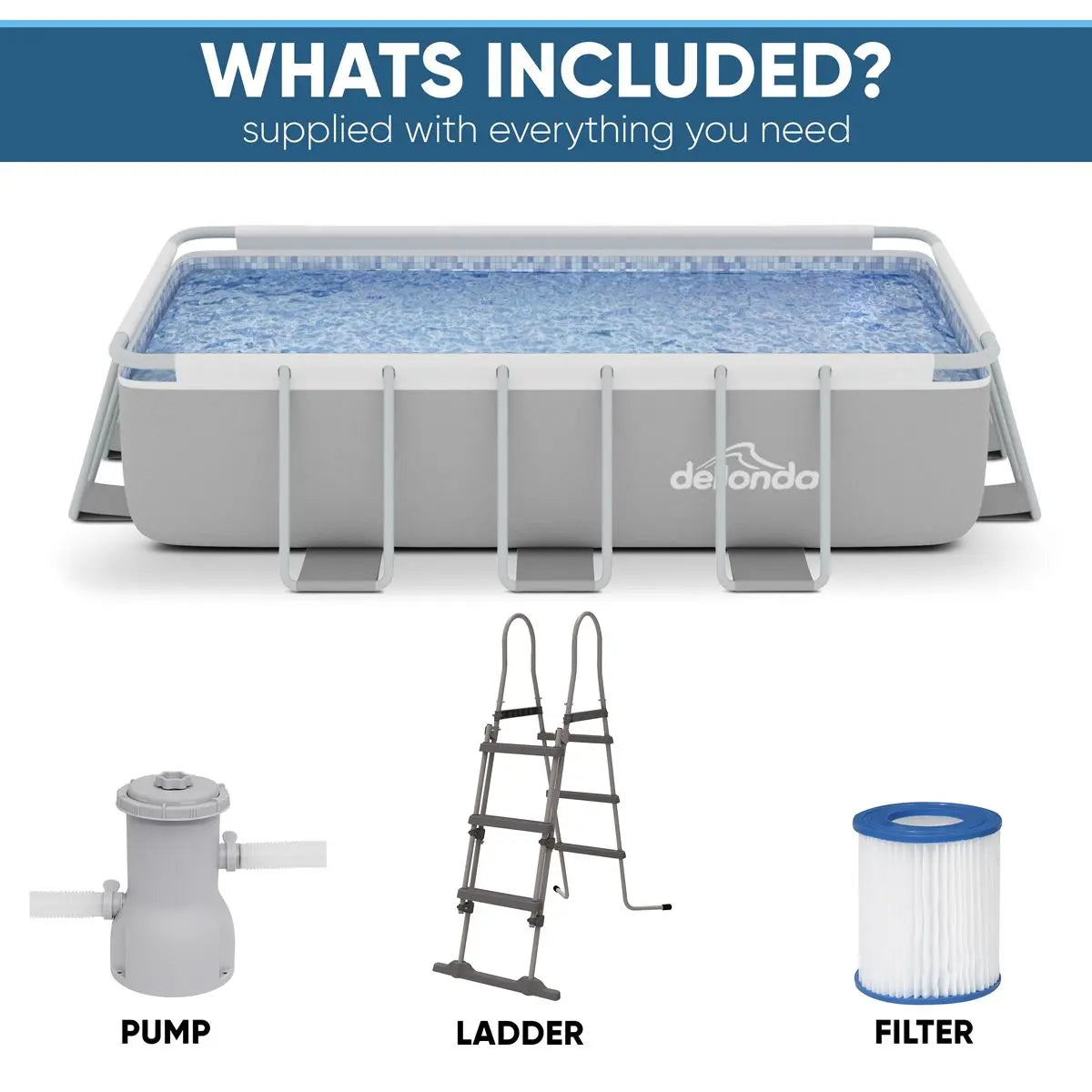 Dellonda 13ft Deluxe Steel Swimming Pool with Filter Pump  White Rose Tools