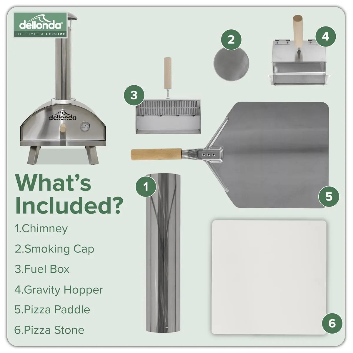 Dellonda 14" Portable Wood-Fired Pizza & Smoking Oven - Stainless Steel  White Rose Tools