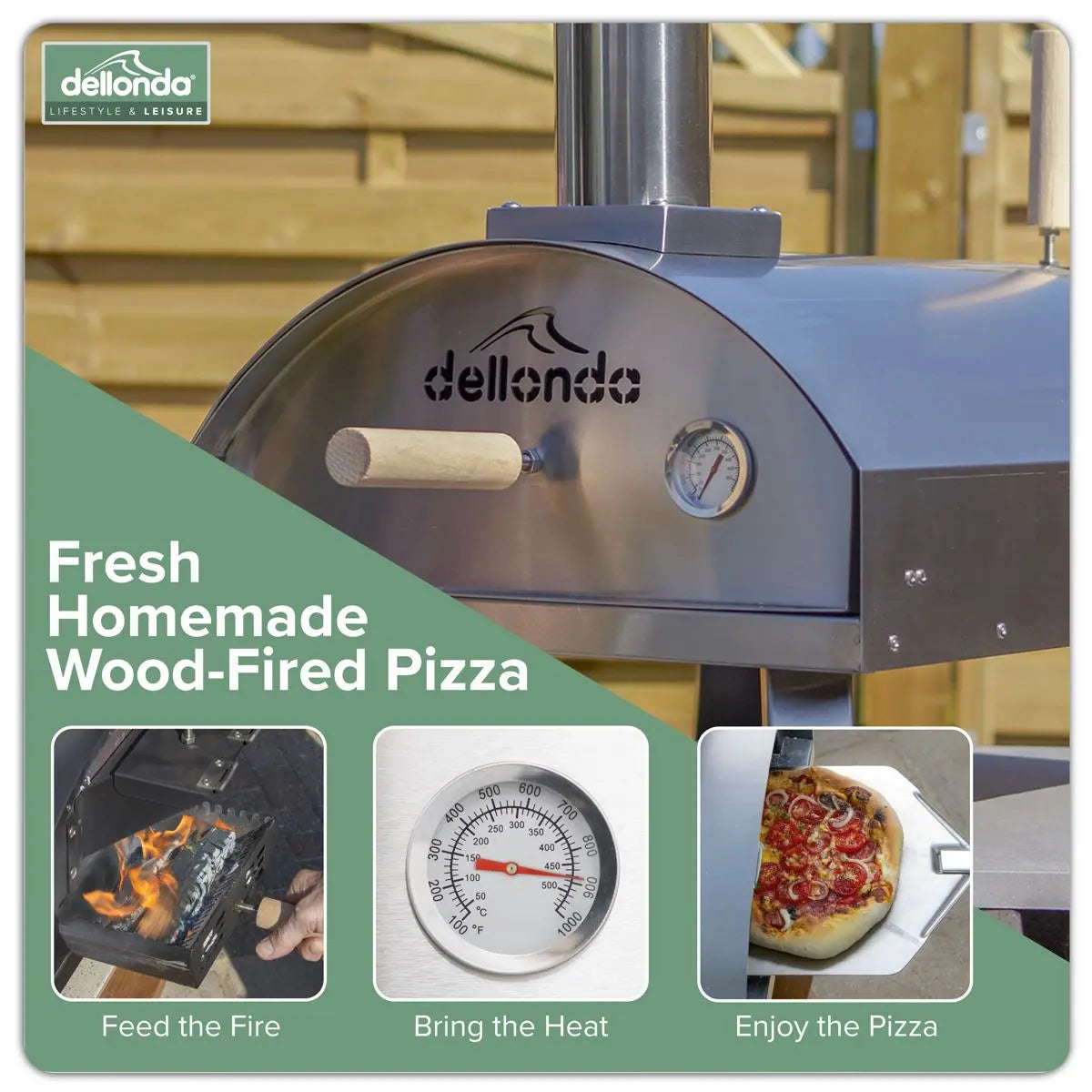 Dellonda 14" Portable Wood-Fired Pizza & Smoking Oven - Stainless Steel  White Rose Tools