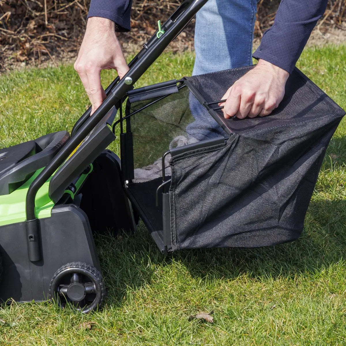 Dellonda 1500W Electric 2-in-1 Scarifier with 5-Heights, 36cm Cutting Diameter, 45L Grass Collection Bag, 10m Mains Cable, Hand Push  White Rose Tools