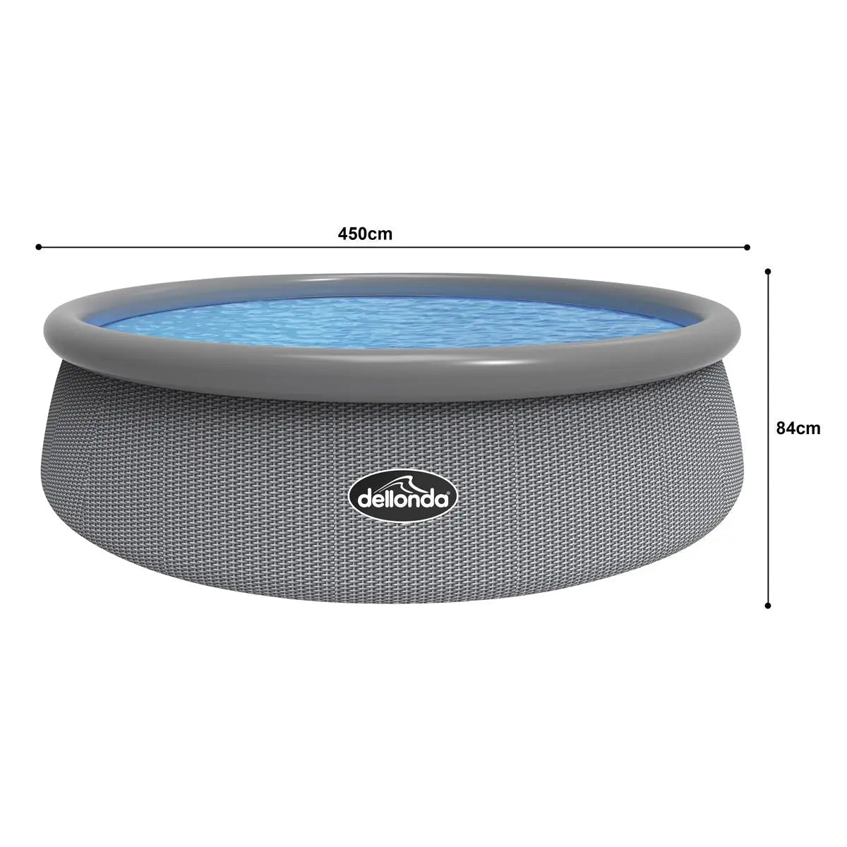 Dellonda 15ft Round Garden Kids Paddling Swimming Pool & Pump Grey Rattan  White Rose Tools