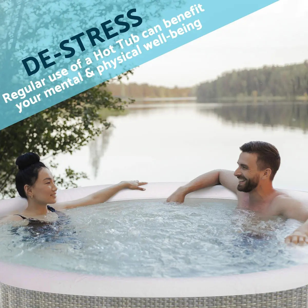 Dellonda 2-4 Person Inflatable Hot Tub Spa with Smart Pump - Rattan Effect  White Rose Tools