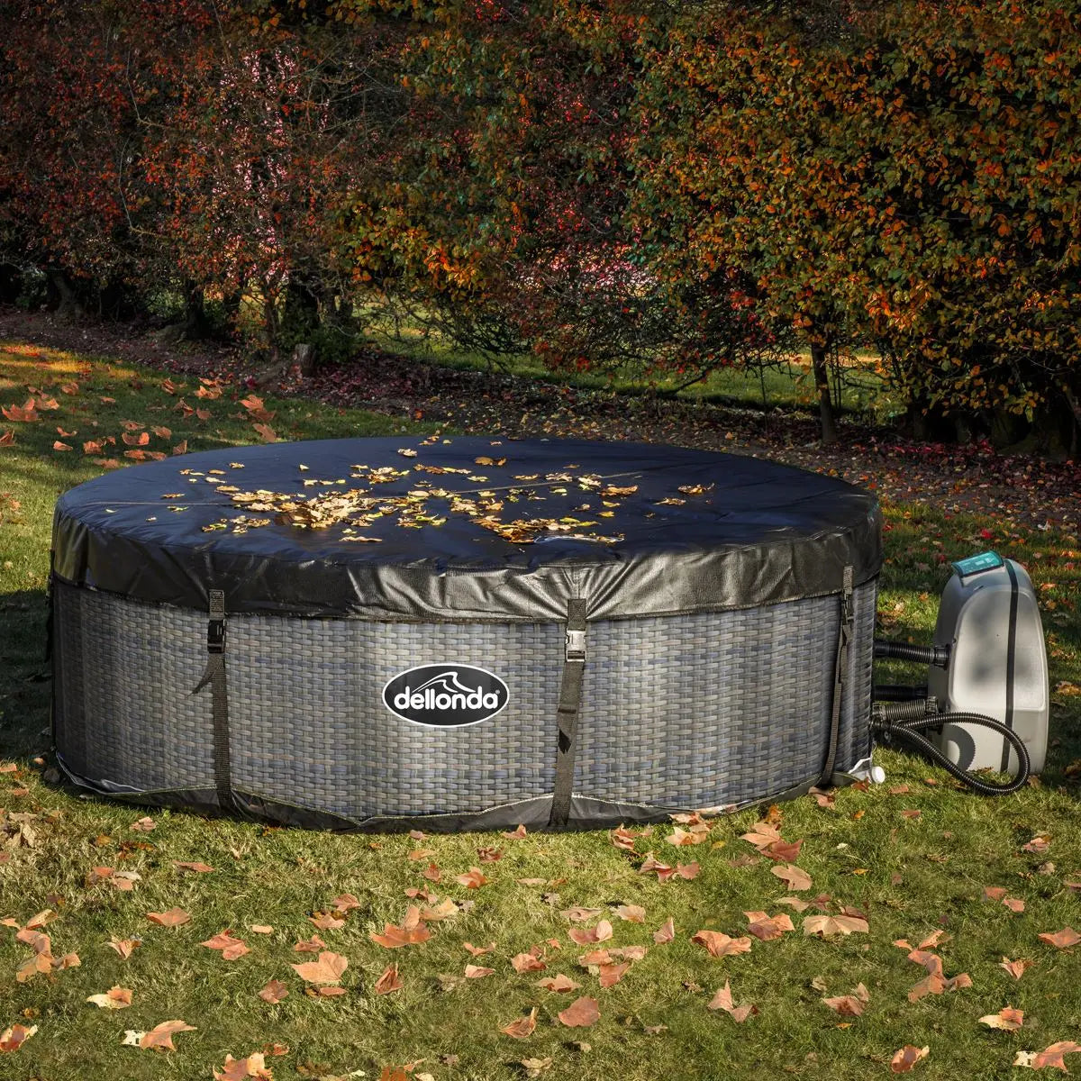 Dellonda 2-4 Person Inflatable Hot Tub Spa with Smart Pump - Rattan Effect  White Rose Tools