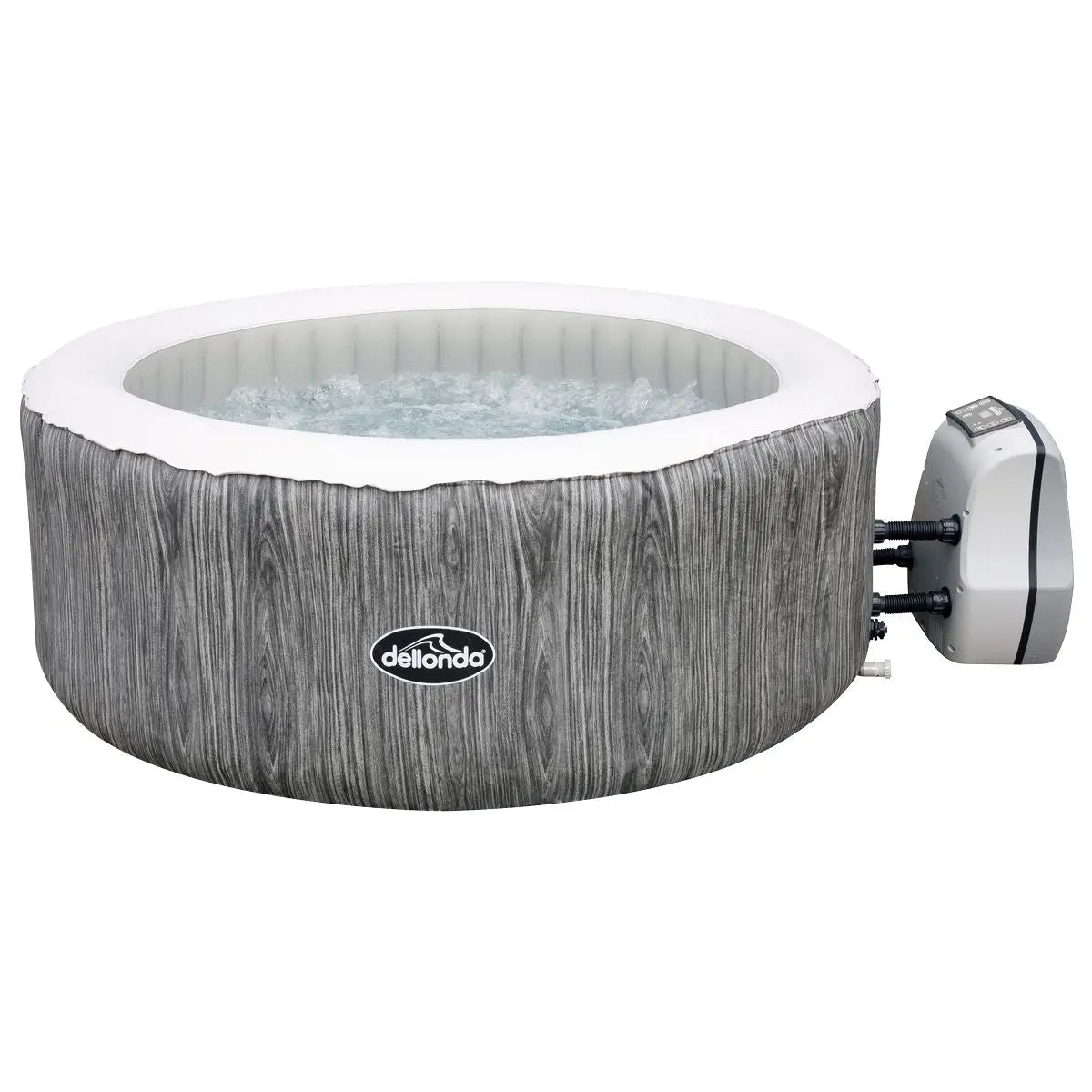 Dellonda 2-4 Person Inflatable Hot Tub Spa with Smart Pump - Wood Effect  White Rose Tools