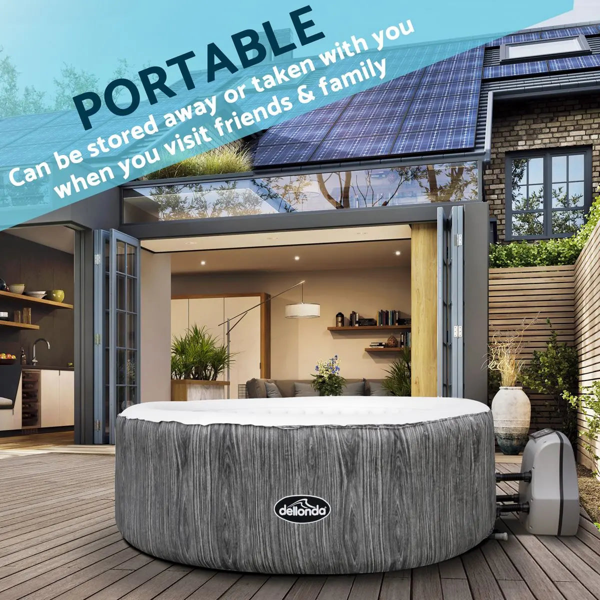 Dellonda 2-4 Person Inflatable Hot Tub Spa with Smart Pump - Wood Effect  White Rose Tools