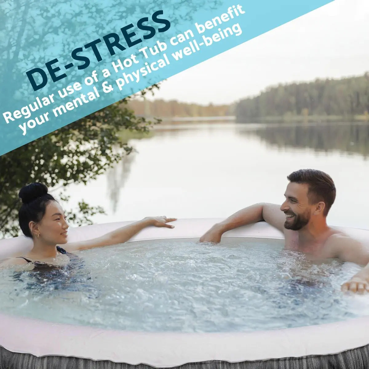 Dellonda 2-4 Person Inflatable Hot Tub Spa with Smart Pump - Wood Effect  White Rose Tools