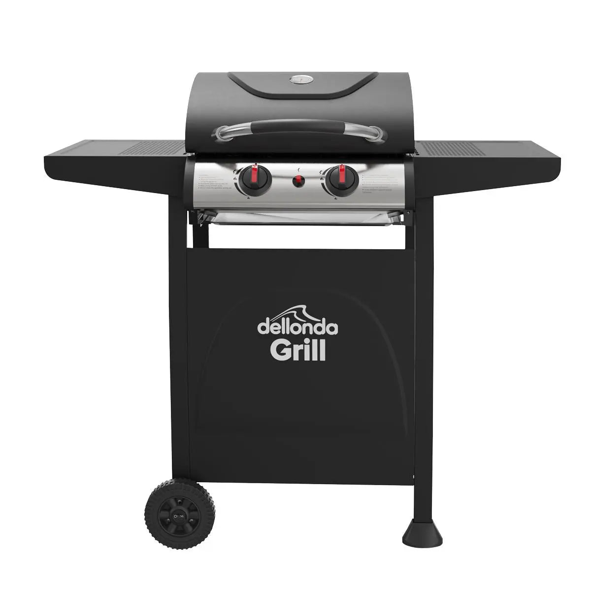 Dellonda 2 Burner Gas BBQ Grill with Ignition & Thermometer - Black/Stainless Steel  White Rose Tools