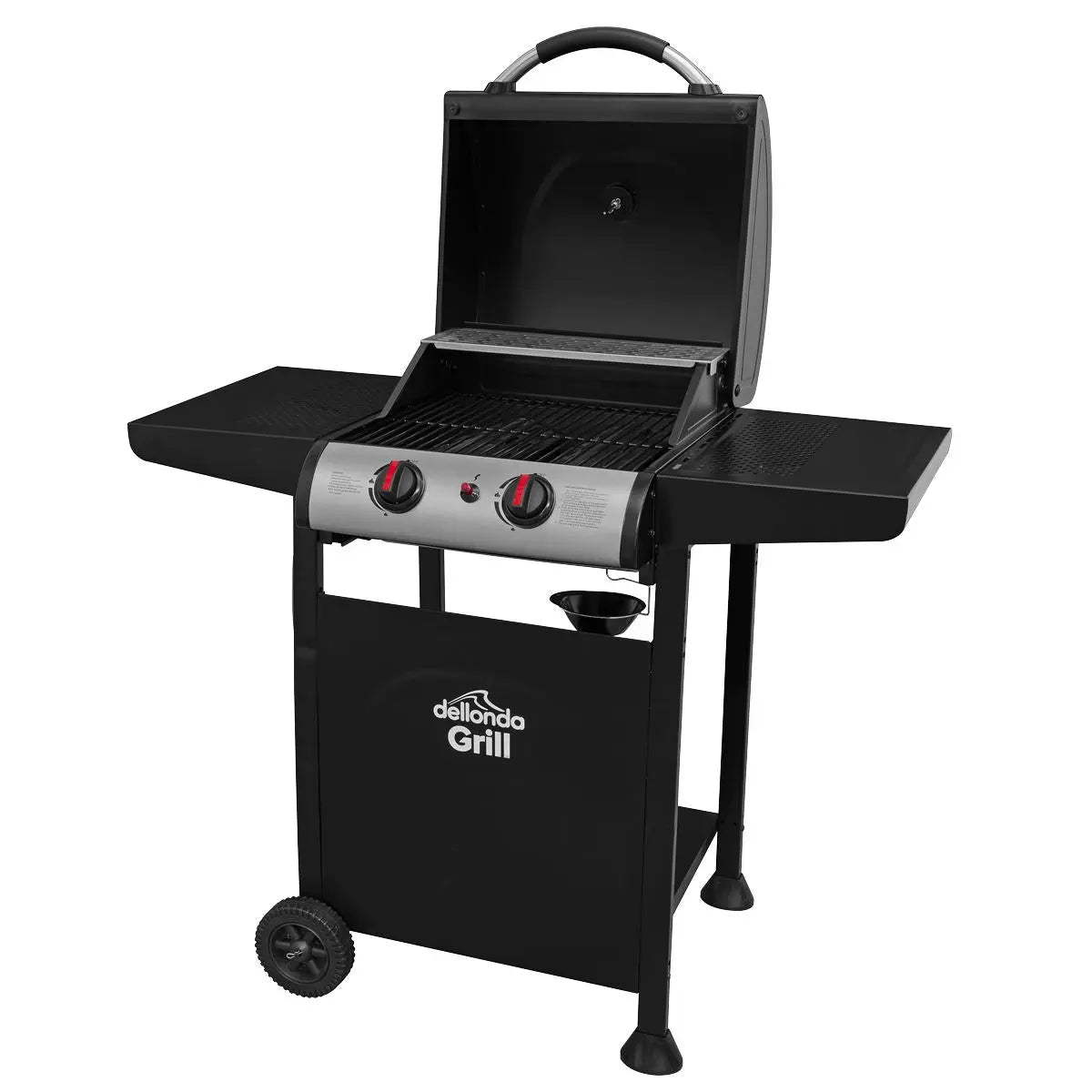 Dellonda 2 Burner Gas BBQ Grill with Ignition & Thermometer - Black/Stainless Steel  White Rose Tools