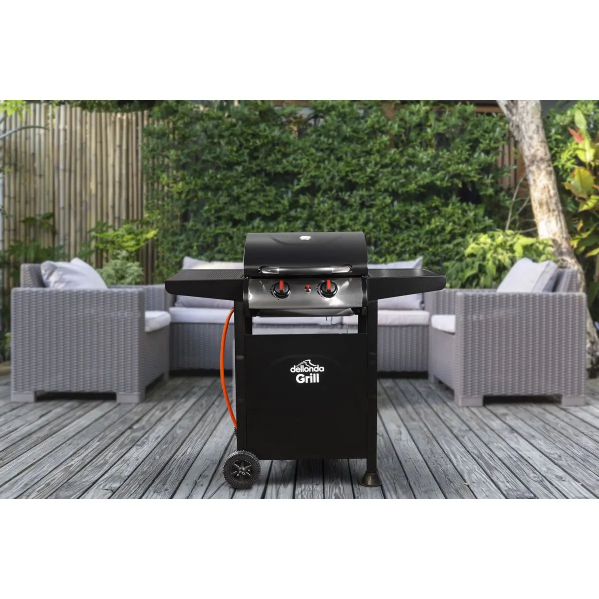 Dellonda 2 Burner Gas BBQ Grill with Ignition & Thermometer - Black/Stainless Steel  White Rose Tools