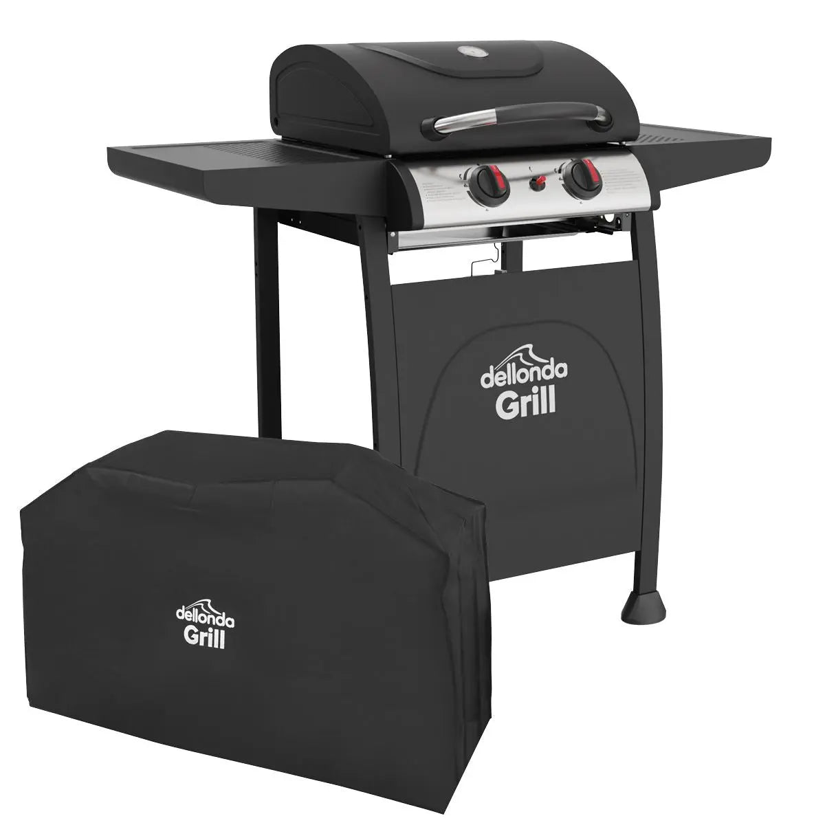 Dellonda 2 Burner Gas BBQ Grill with Piezo Ignition, Built-In Thermometer & Cover, Black/Stainless Steel  White Rose Tools