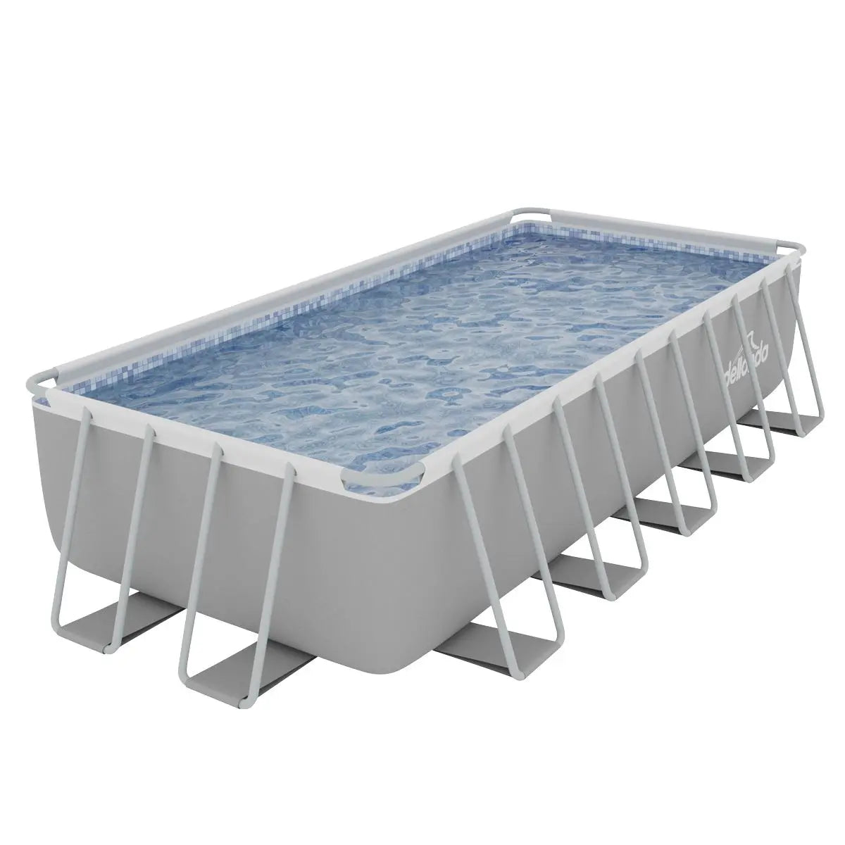 Dellonda 21ft Deluxe Steel Frame Swimming Pool, Rectangular with Step Ladder, Pool and Ground Covers and Filter Sand Pump  White Rose Tools