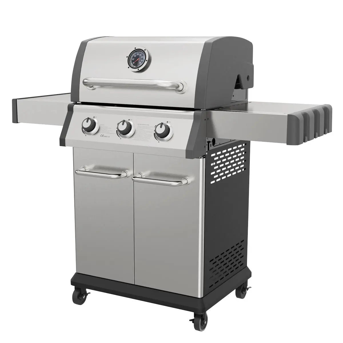 Dellonda 3 Burner Deluxe Gas BBQ Grill with Piezo Ignition & Wheels - Stainless Steel  White Rose Tools