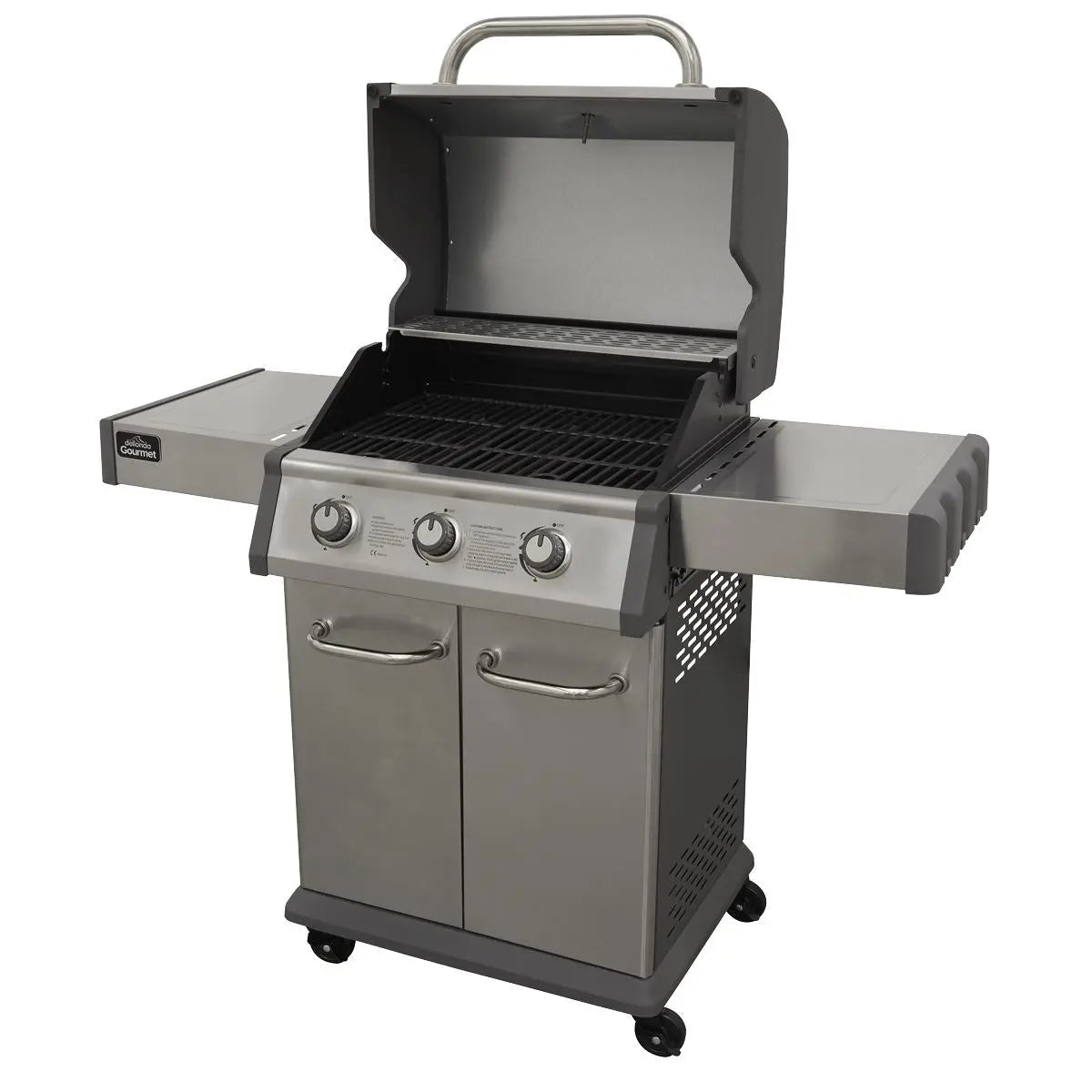 Dellonda 3 Burner Deluxe Gas BBQ Grill with Piezo Ignition & Wheels - Stainless Steel  White Rose Tools