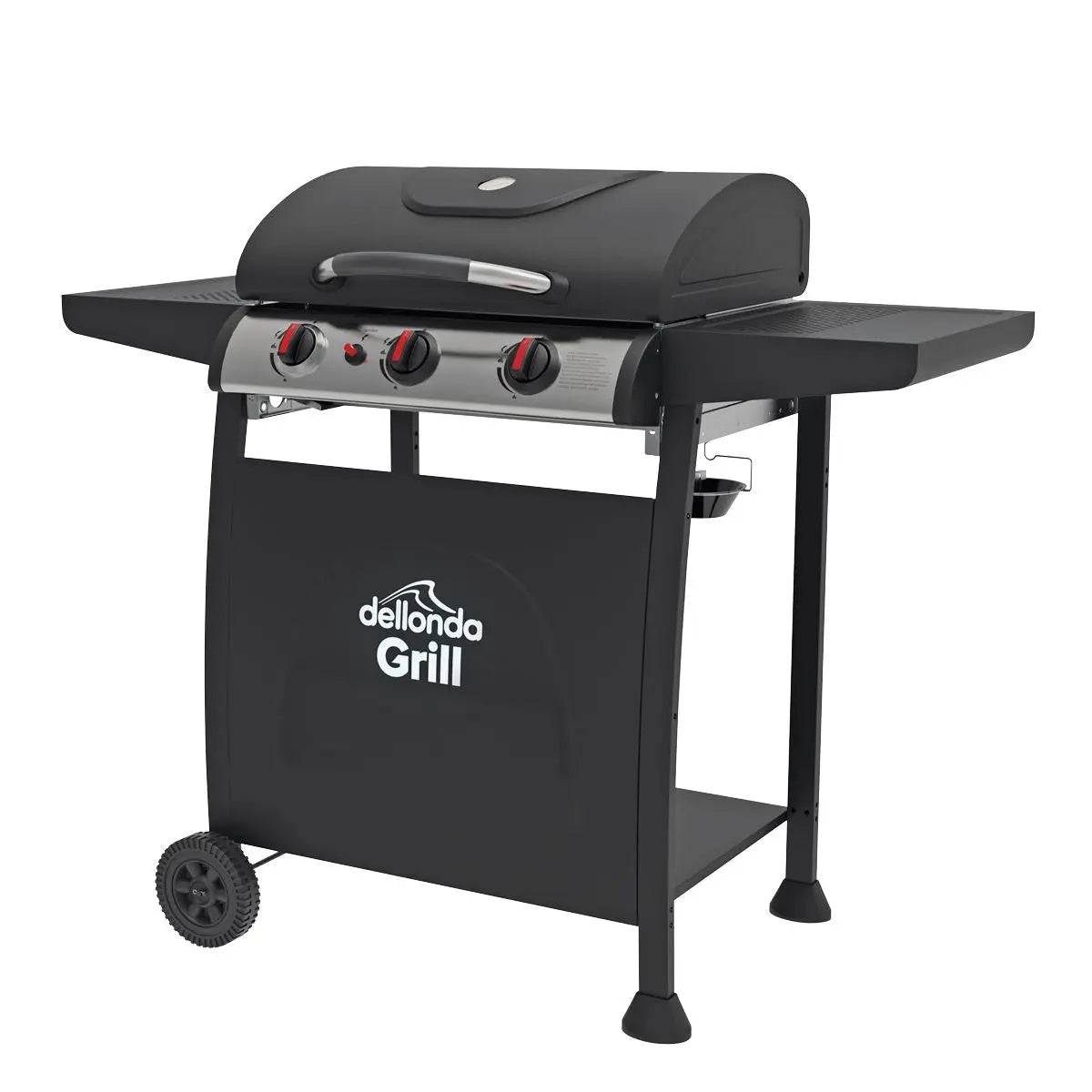 Dellonda 3 Burner Gas BBQ Grill, Ignition, Thermometer, Black/Stainless Steel  White Rose Tools