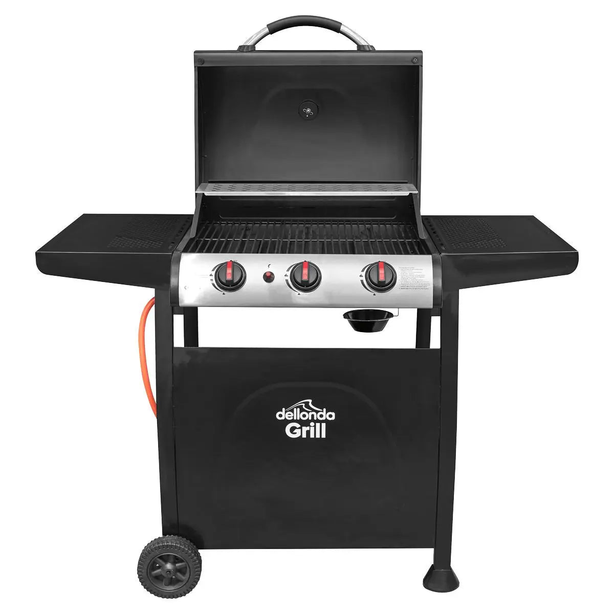 Dellonda 3 Burner Gas BBQ Grill, Ignition, Thermometer, Black/Stainless Steel  White Rose Tools