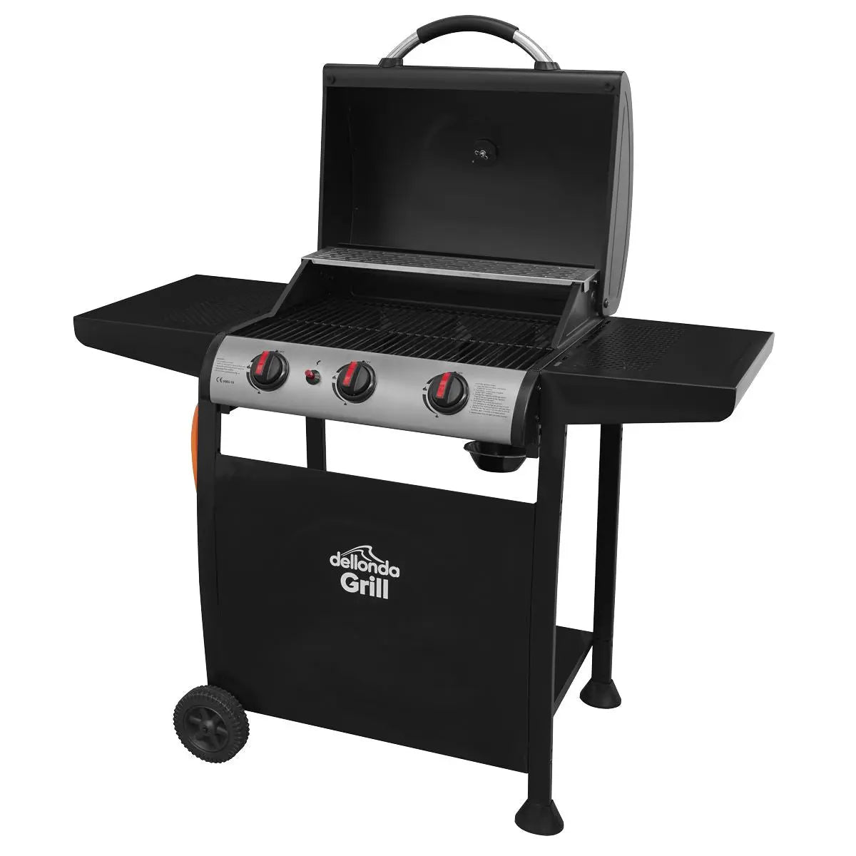 Dellonda 3 Burner Gas BBQ Grill, Ignition, Thermometer, Black/Stainless Steel  White Rose Tools