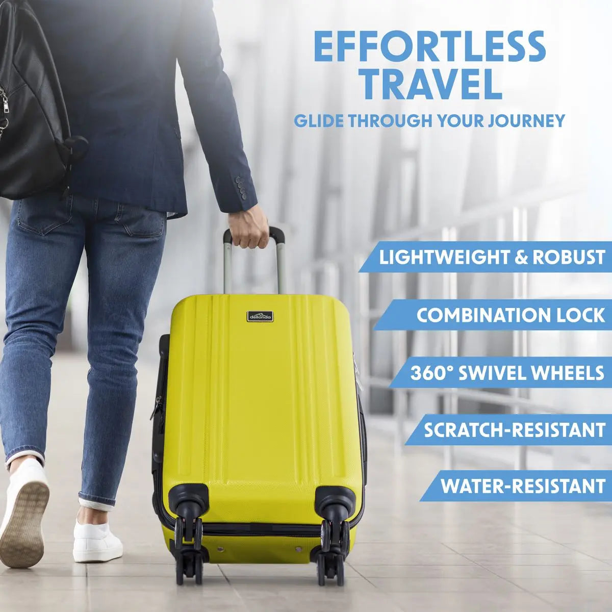 Dellonda 3-Piece ABS Luggage Set with Integrated TSA Approved Combination Lock - Yellow - DL124  White Rose Tools