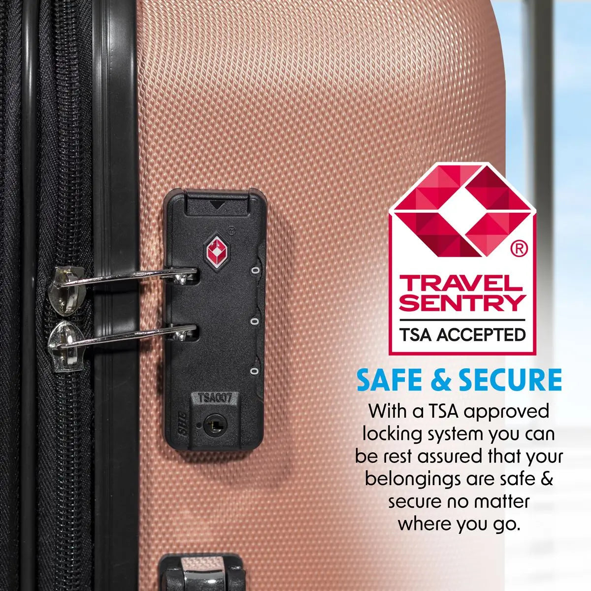 Dellonda 3-Piece Lightweight ABS Luggage Set with Integrated TSA Approved Combination Lock - Rose Gold - DL125  White Rose Tools