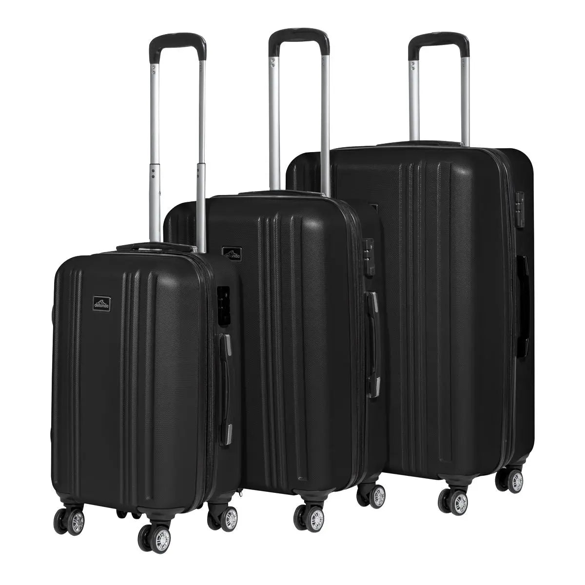 Dellonda 3-Piece Lightweight Luggage Suitcase Trolley Set ABS TSA Lock Black  White Rose Tools