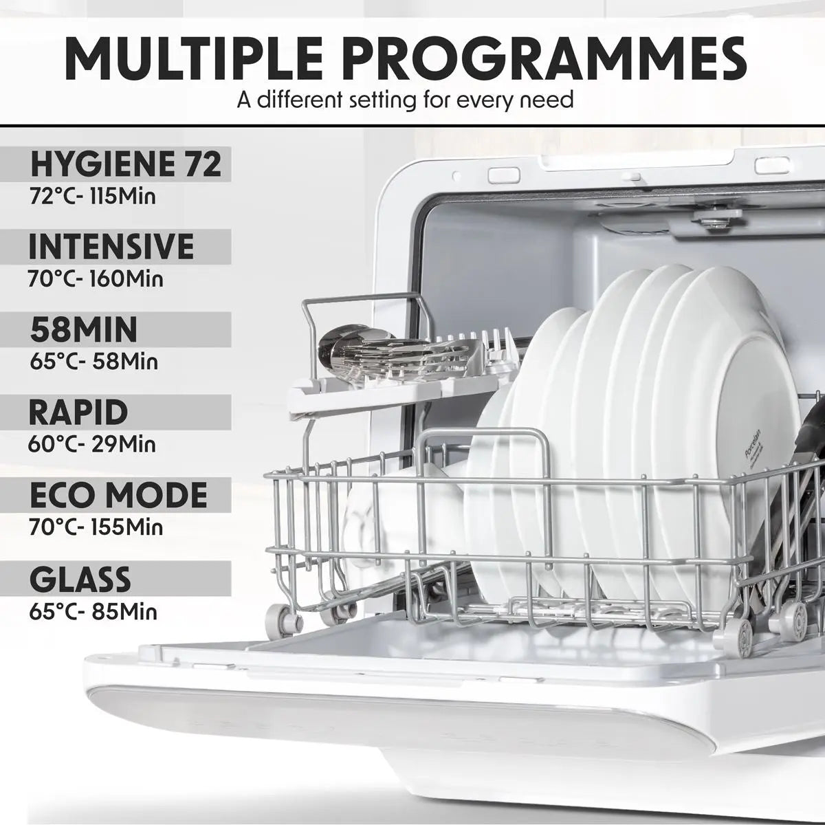 Dellonda 3 Place Settings Mini Portable Tabletop Dishwasher with 7 Wash Functions  White Rose Tools