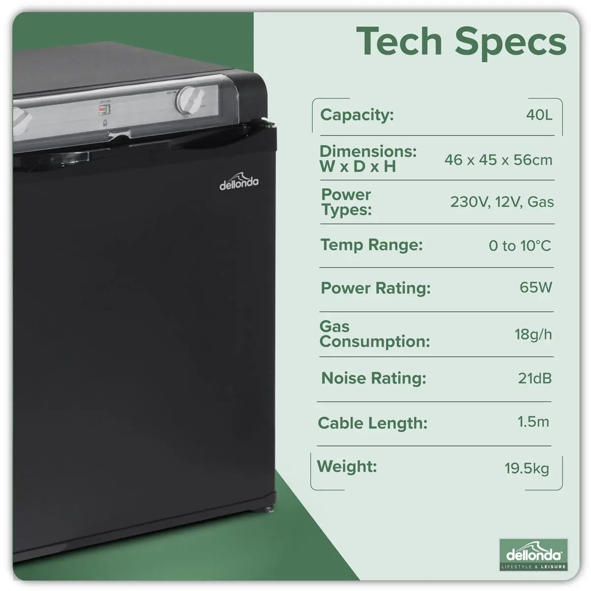 Dellonda 3-Way Fridge 40L  White Rose Tools