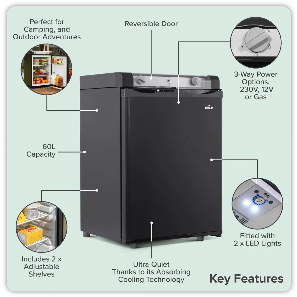 Dellonda 3-Way Fridge 60L  White Rose Tools