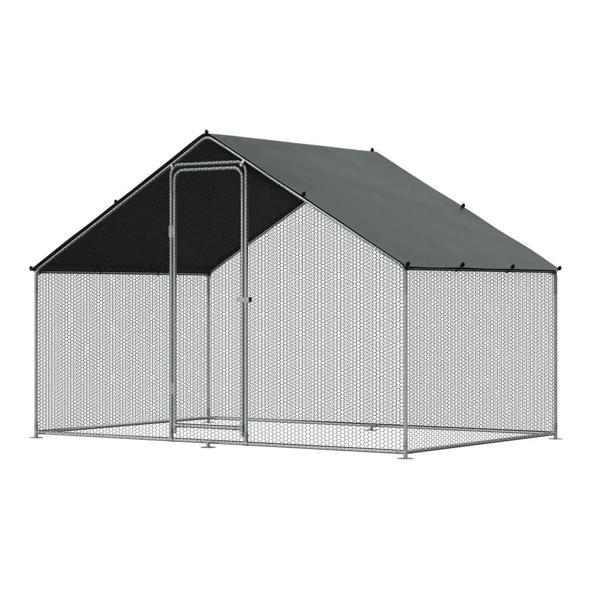 Dellonda 3 x 2 x 2m Walk-In Chicken Run, Galvanized Steel, Roof Cover, PVC Coated Chicken Wire  White Rose Tools