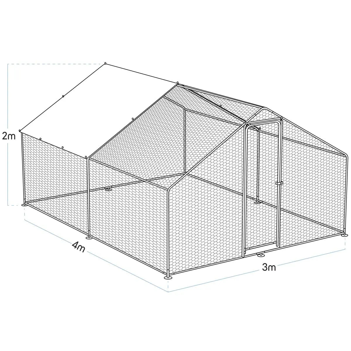 Dellonda 3 x 4 x 2m Walk-In Chicken Run, Galvanized Steel, Roof Cover, PVC Coated Chicken Wire  White Rose Tools