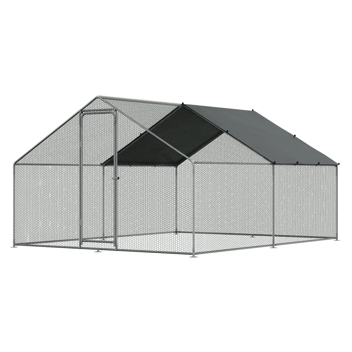 Dellonda 3 x 4 x 2m Walk-In Chicken Run, Galvanized Steel, Roof Cover, PVC Coated Chicken Wire  White Rose Tools