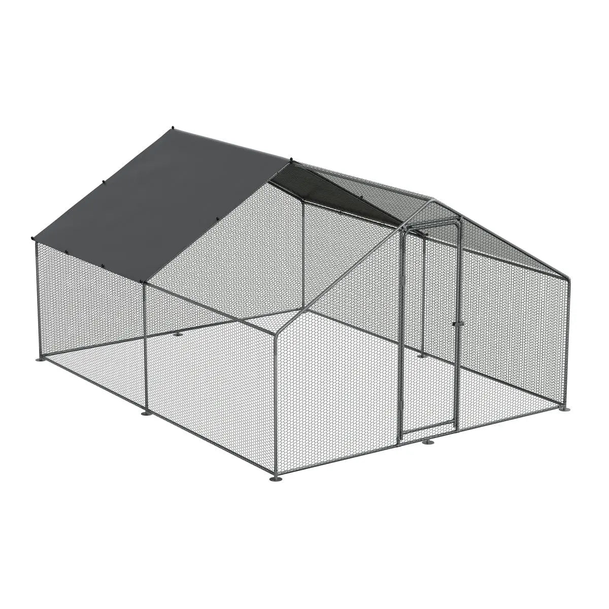 Dellonda 3 x 4 x 2m Walk-In Chicken Run, Galvanized Steel, Roof Cover, PVC Coated Chicken Wire  White Rose Tools