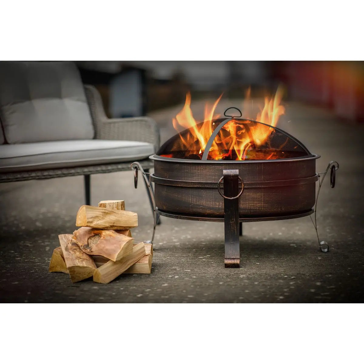 Dellonda 30" Deluxe 2-in-1 Outdoor Fire Pit & Coffee Table Antique Bronze Effect  White Rose Tools
