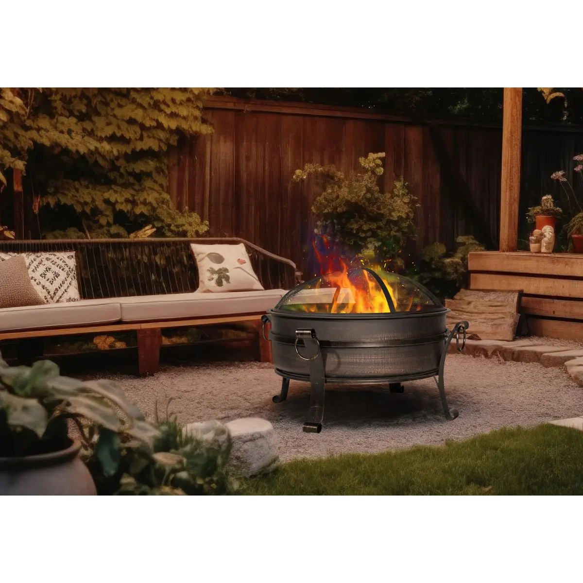 Dellonda 30" Deluxe 2-in-1 Outdoor Fire Pit & Coffee Table Antique Bronze Effect  White Rose Tools