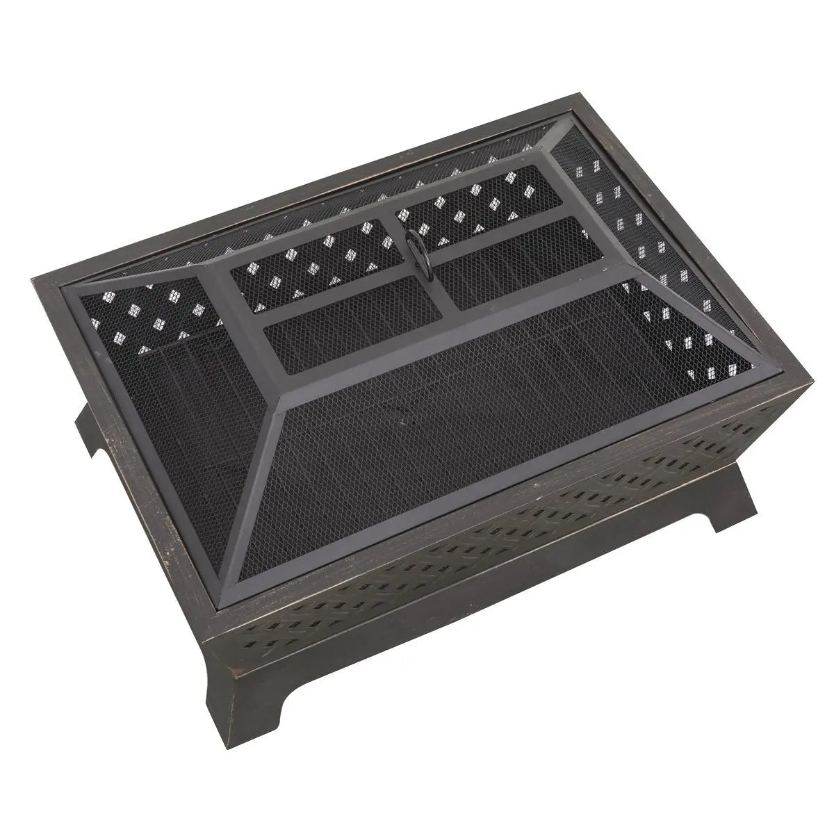 Dellonda 35" Rectangular Outdoor Fire Pit, Antique Bronze Effect  White Rose Tools