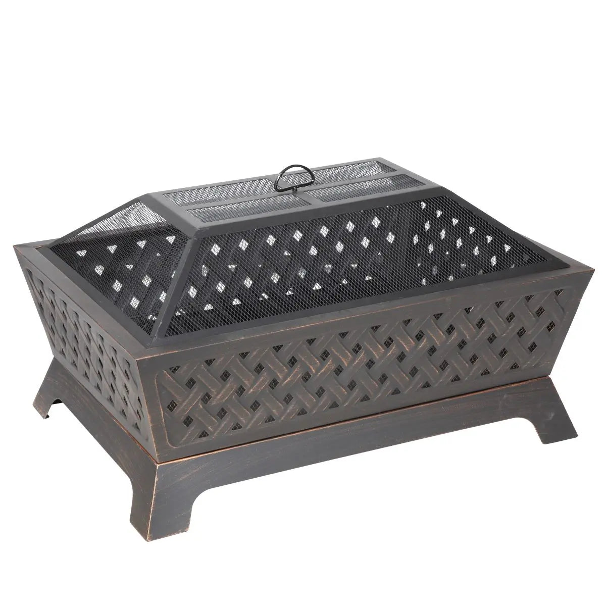 Dellonda 35" Rectangular Outdoor Fire Pit, Antique Bronze Effect  White Rose Tools