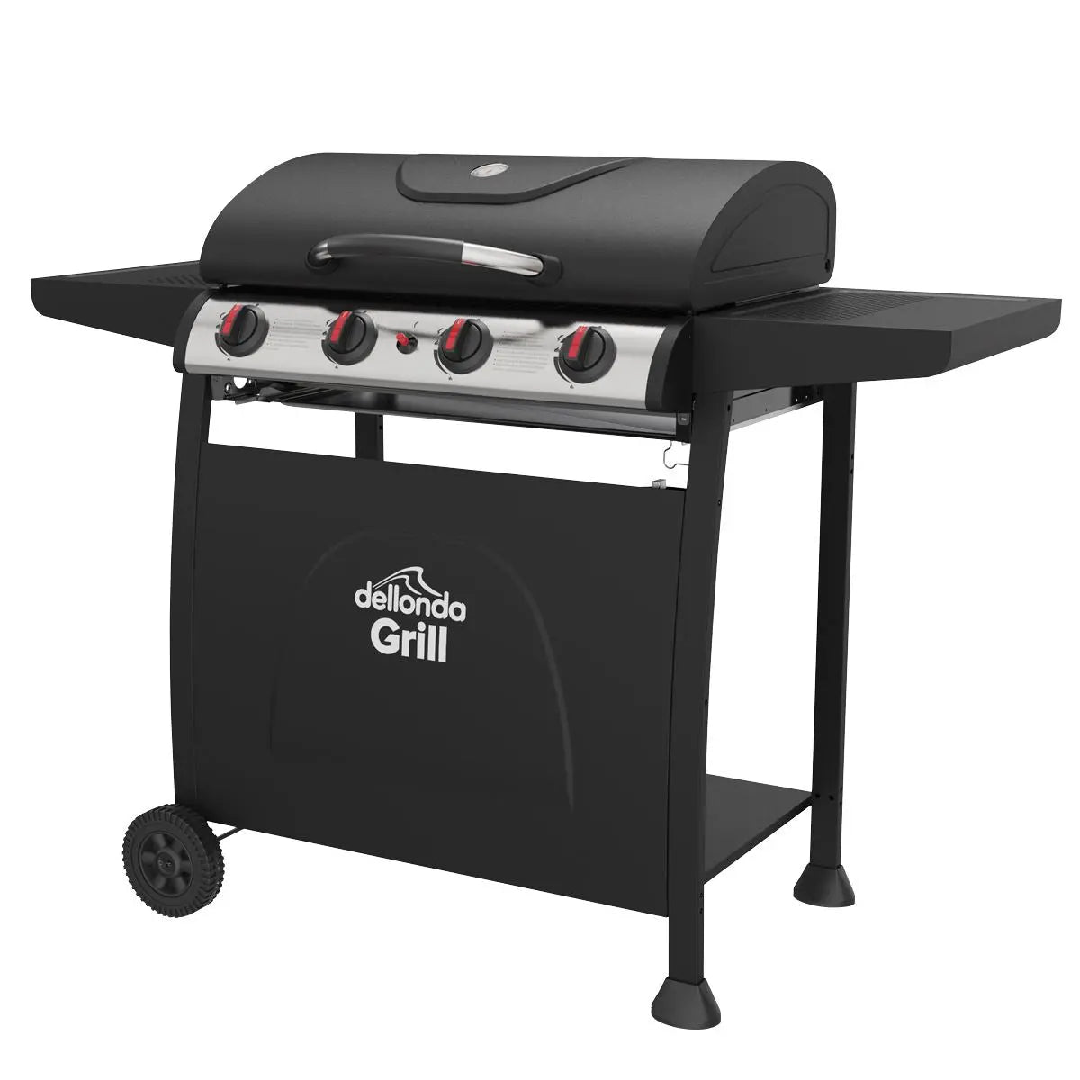 Dellonda 4 Burner Gas BBQ Grill, Ignition, Thermometer, Black/Stainless Steel  White Rose Tools