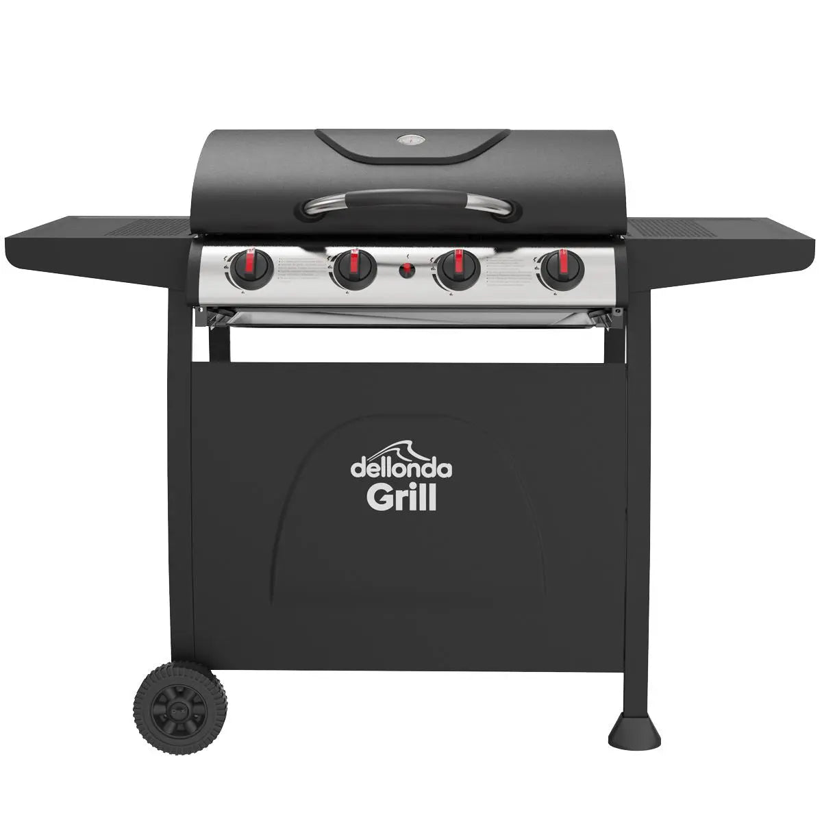 Dellonda 4 Burner Gas BBQ Grill, Ignition, Thermometer, Black/Stainless Steel  White Rose Tools