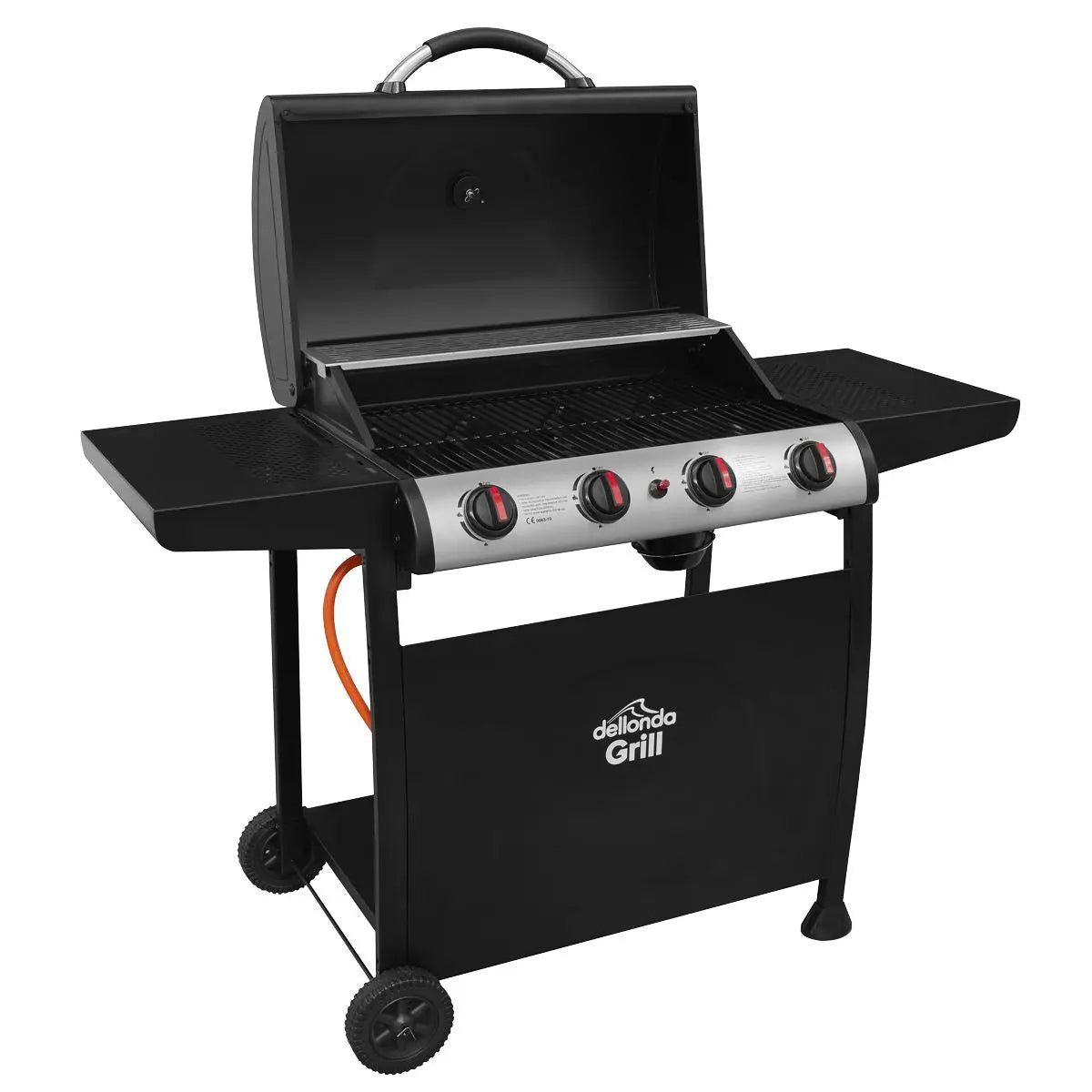Dellonda 4 Burner Gas BBQ Grill, Ignition, Thermometer, Black/Stainless Steel  White Rose Tools