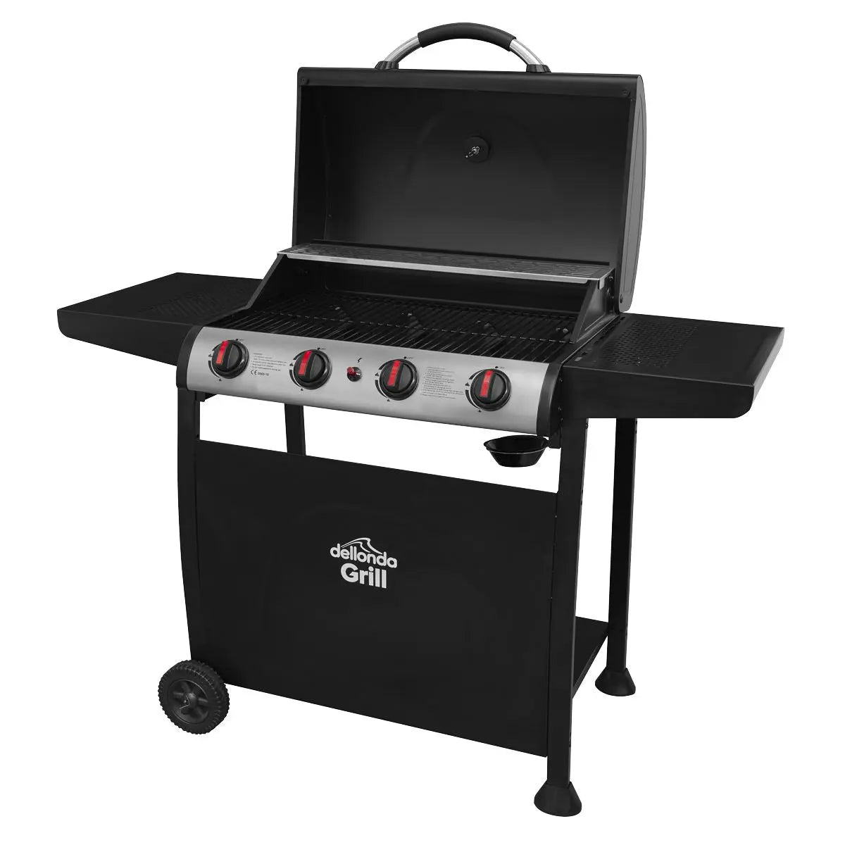 Dellonda 4 Burner Gas BBQ Grill, Ignition, Thermometer, Black/Stainless Steel  White Rose Tools